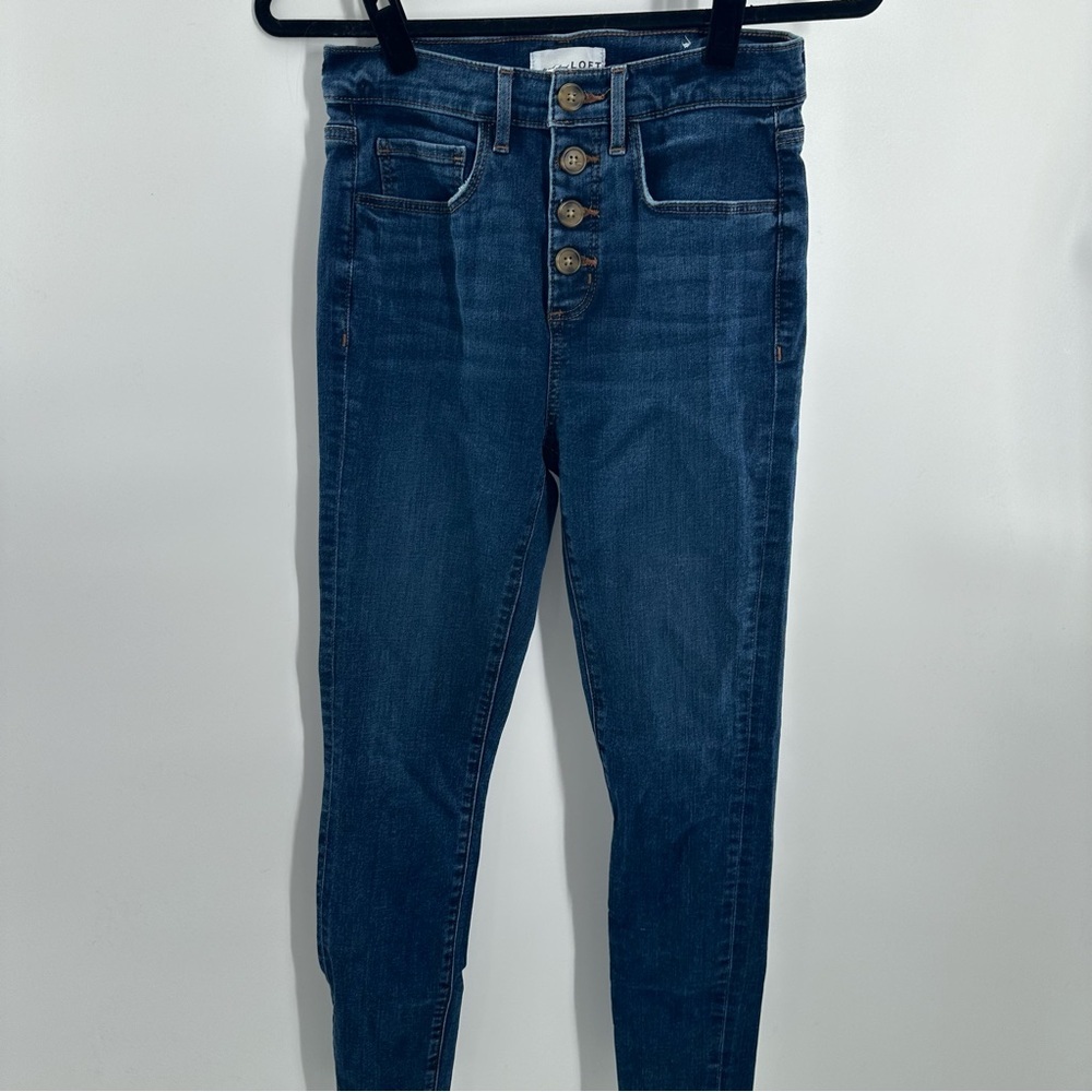 Loft High Rise Skinny Dark Wash Button Fly Jeans - Picture 2 of 10